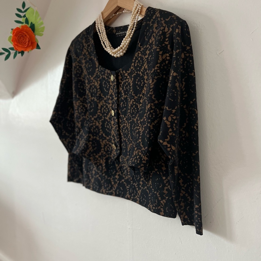 VTG 90s MINT Jonathan Miller London navy caramel suit leopard S/M matching set - Picture 3 of 16